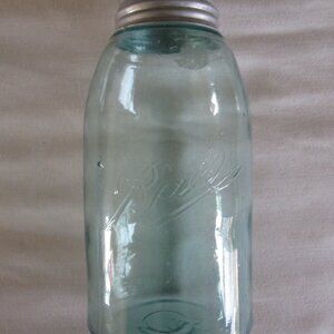 Antique Blue BALL Slopped Shoulder Quart Canning Jar, #5, w/ Presto Zinc Lid